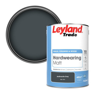 Leyland Trade Hardwearing Matt Emulsion Paint Anthracite Grey (RAL 7016) 5L