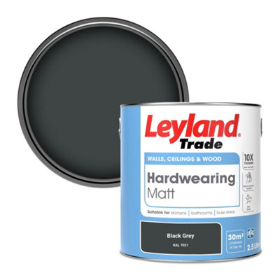 Leyland Trade Hardwearing Matt Emulsion Paint Black Grey (RAL 7021) 2.5L