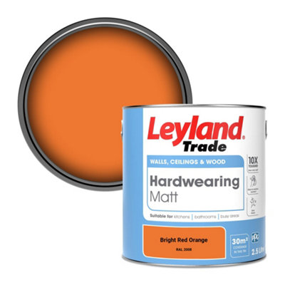 Leyland Trade Hardwearing Matt Emulsion Paint Bright Red Orange (RAL 2008) 2.5L
