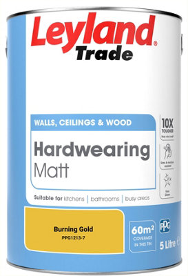Leyland Trade Hardwearing Matt Emulsion Paint Burning Gold (PPG1213-7) 5L