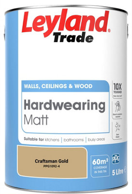 Leyland Trade Hardwearing Matt Emulsion Paint Craftsman Gold (PPG1092-4) 5L