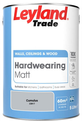 Leyland Trade Hardwearing Matt Emulsion Paint Cumulus (22B17) 5L