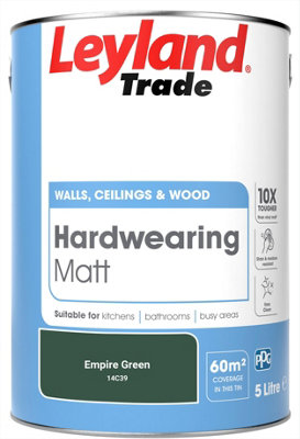 Leyland Trade Hardwearing Matt Emulsion Paint Empire Green (14C39) 5L