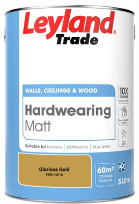 Leyland Trade Hardwearing Matt Emulsion Paint Glorious Gold (PPG1107-6) 5L