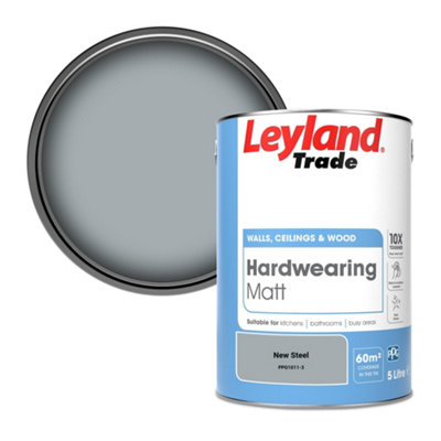 Leyland Trade Hardwearing Matt Emulsion Paint New Steel (PPG1011-3) 5L