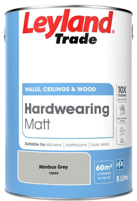 Leyland Trade Hardwearing Matt Emulsion Paint Nimbus Grey (10A03) 5L