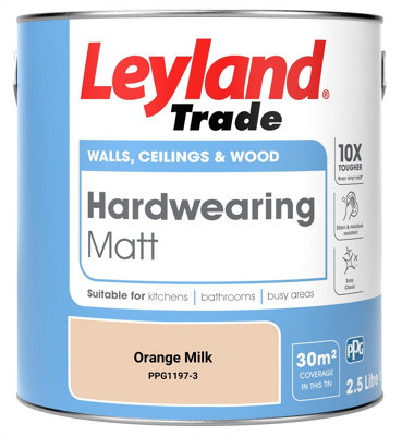 Leyland Trade Hardwearing Matt Emulsion Paint Orange Milk (PPG1197-3) 2.5L