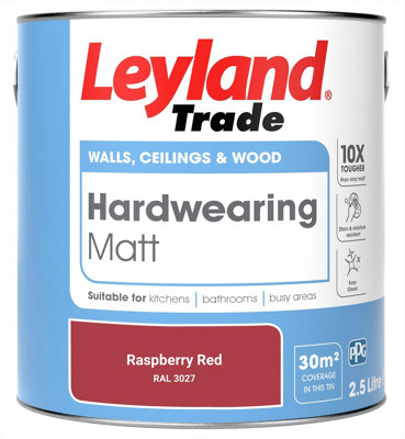 LEYLAND TRADE HARDWEARING MATT EMULSION PAINT RASPBERRY RED (RAL 3027) 2.5L