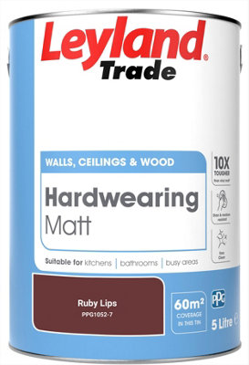 Leyland Trade Hardwearing Matt Emulsion Paint Ruby Lips (PPG1052-7) 5L