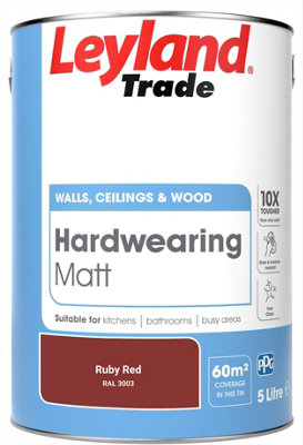 Leyland Trade Hardwearing Matt Emulsion Paint Ruby Red (RAL 3003) 5L