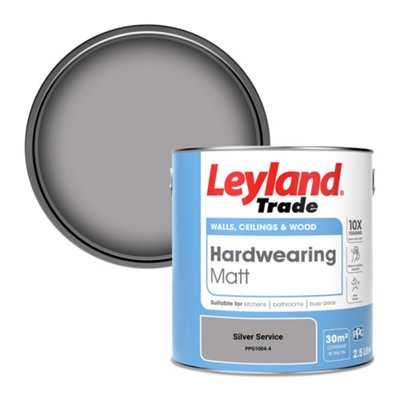 Leyland Trade Hardwearing Matt Emulsion Paint Silver Service (PPG1004-4) 2.5L