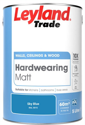 Leyland Trade Hardwearing Matt Emulsion Paint Sky Blue (RAL 5015) 5L