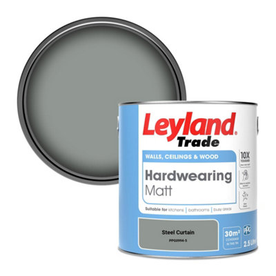 Leyland Trade Hardwearing Matt Emulsion Paint Steel Curtain (PPG0994-5) 2.5L