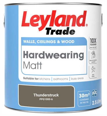 Leyland Trade Hardwearing Matt Emulsion Paint Thunderstruck (PPG1000-6 ...
