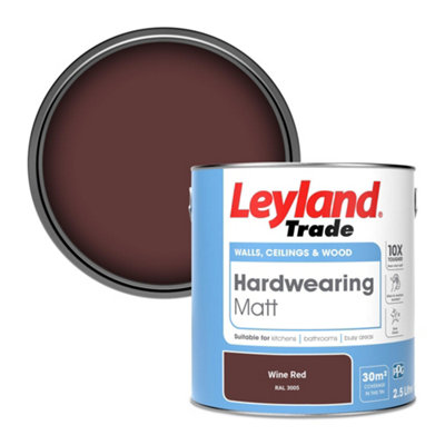Leyland Trade Hardwearing Matt Emulsion Paint Wine Red (RAL 3005) 2.5L