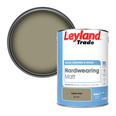 Leyland Trade Hardwearing Matt Emulsion Paint Yellow Grey (RAL 7034) 5L