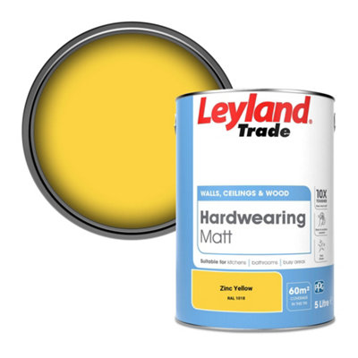 Leyland Trade Hardwearing Matt Emulsion Paint Zinc Yellow (RAL 1018) 5L