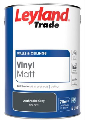 Leyland Trade Vinyl Matt Walls & Ceilings Emulsion Paint Anthracite Grey (RAL 7016) 5L
