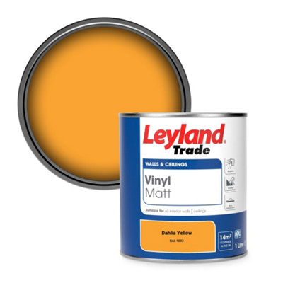 Leyland Trade Vinyl Matt Walls & Ceilings Emulsion Paint Dahlia Yellow (RAL 1033) 1L