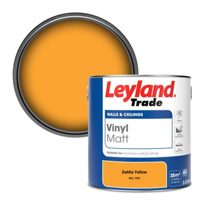 Leyland Trade Vinyl Matt Walls & Ceilings Emulsion Paint Dahlia Yellow (RAL 1033) 2.5L
