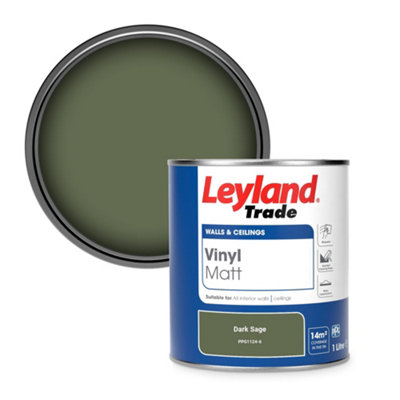 Leyland Trade Vinyl Matt Walls & Ceilings Emulsion Paint Dark Sage (PPG1124-6) 1L