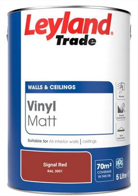 Leyland Trade Vinyl Matt Walls & Ceilings Emulsion Paint Signal Red (RAL 3001) 5L