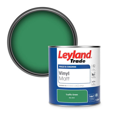 Leyland Trade Vinyl Matt Walls & Ceilings Emulsion Paint Traffic Green (RAL 6024) 1L