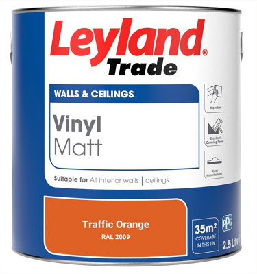 Leyland Trade Vinyl Matt Walls & Ceilings Emulsion Paint Traffic Orange (RAL 2009) 2.5L