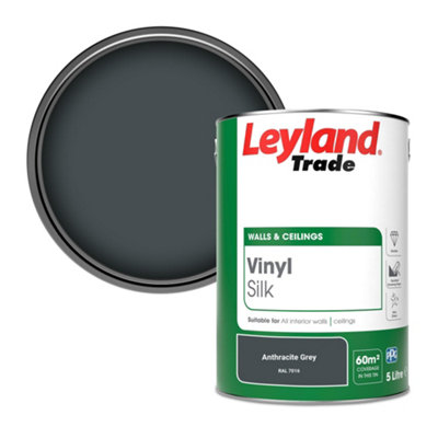 Leyland Trade Vinyl Silk Walls & Ceilings Emulsion Paint Anthracite Grey (RAL 7016) - 5L