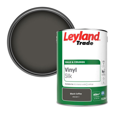 Leyland Trade Vinyl Silk Walls & Ceilings Emulsion Paint Black Coffee (PPG1007-7) - 5L