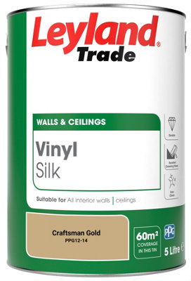 Leyland Trade Vinyl Silk Walls & Ceilings Emulsion Paint Craftsman Gold (PPG12-14) - 5L