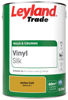 Leyland Trade Vinyl Silk Walls & Ceilings Emulsion Paint Molten Gold (PPG1214-7) - 5L