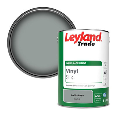 Leyland Trade Vinyl Silk Walls & Ceilings Emulsion Paint Traffic Grey A (RAL 7042) - 5L