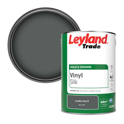 Leyland Trade Vinyl Silk Walls & Ceilings Emulsion Paint Traffic Grey B (RAL 7043) - 5L