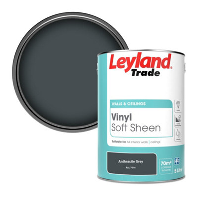 Leyland Trade Vinyl Soft Sheen Walls & Ceilings Emulsion Paint Anthracite Grey (RAL 7016) - 5L