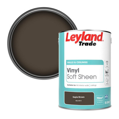 Leyland Trade Vinyl Soft Sheen Walls & Ceilings Emulsion Paint Sepia Brown (RAL 8014) - 5L