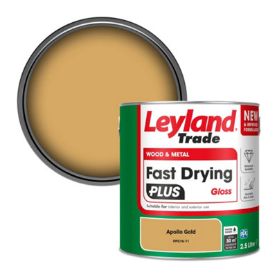 Leyland Trade Wood & Metal Fast Drying PLUS Gloss Paint Apollo Gold (PPG16-11) 2.5L