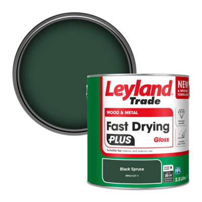 Leyland Trade Wood & Metal Fast Drying PLUS Gloss Paint Black Spruce (PPG1137-7) 2.5L