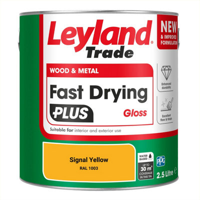 Leyland Trade Wood & Metal Fast Drying PLUS Gloss Paint Signal Yellow ...