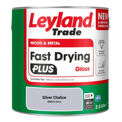 Leyland Trade Wood & Metal Fast Drying PLUS Gloss Paint Silver Chalice (PPG1174-3) 2.5L
