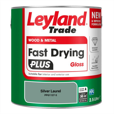 Leyland Trade Wood & Metal Fast Drying PLUS Gloss Paint Silver Laurel (PPG1137-5) 2.5L