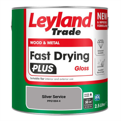Leyland Trade Wood & Metal Fast Drying PLUS Gloss Paint Silver Service (PPG1004-4) 2.5L