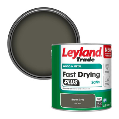 Leyland Trade Wood & Metal Fast Drying PLUS Satin Paint Brown Grey (RAL 7013) 2.5L