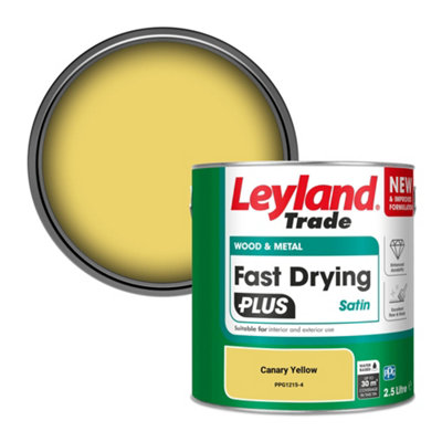 Leyland Trade Wood & Metal Fast Drying PLUS Satin Paint Canary Yellow (PPG1215-4) 2.5L