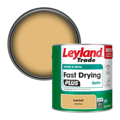 Leyland Trade Wood & Metal Fast Drying PLUS Satin Paint Gold Buff ...