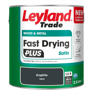 Leyland Trade Wood & Metal Fast Drying PLUS Satin Paint Graphite (18B29 ...