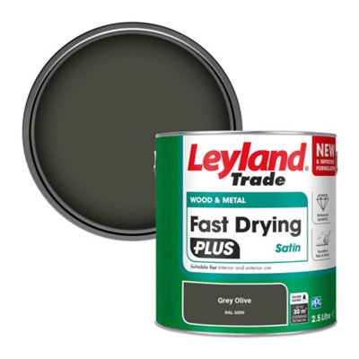 Leyland Trade Wood & Metal Fast Drying PLUS Satin Paint Grey Olive (RAL 6006) 2.5L