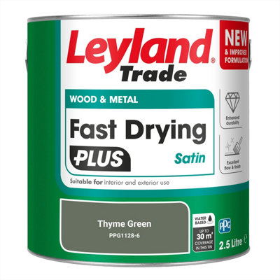 Leyland Trade Wood & Metal Fast Drying PLUS Satin Paint Thyme Green ...