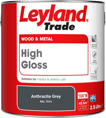Leyland Trade Wood & Metal High Gloss Paint Anthracite Grey (RAL 7016) 2.5L