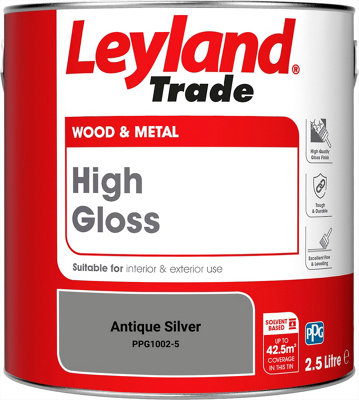 Leyland Trade Wood & Metal High Gloss Paint Antique Silver (PPG1002-5) 2.5L